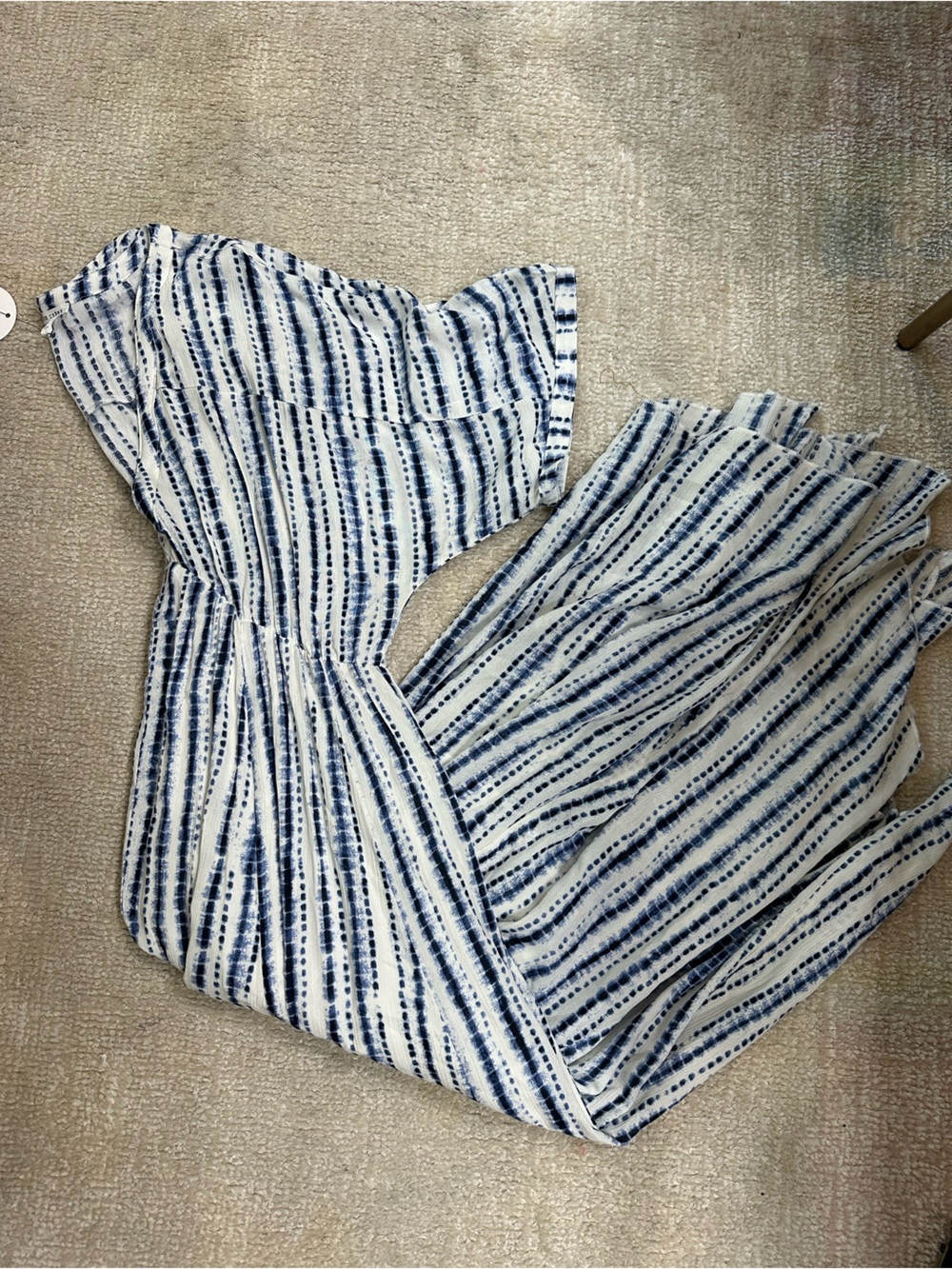En Creme White and Navy Striped Maxi Dress